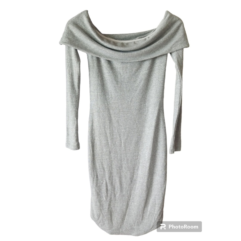 Runaway The Label Gray Stretch Knit Bodycon Off-Shoulder Long Sleeve Dress 4 US